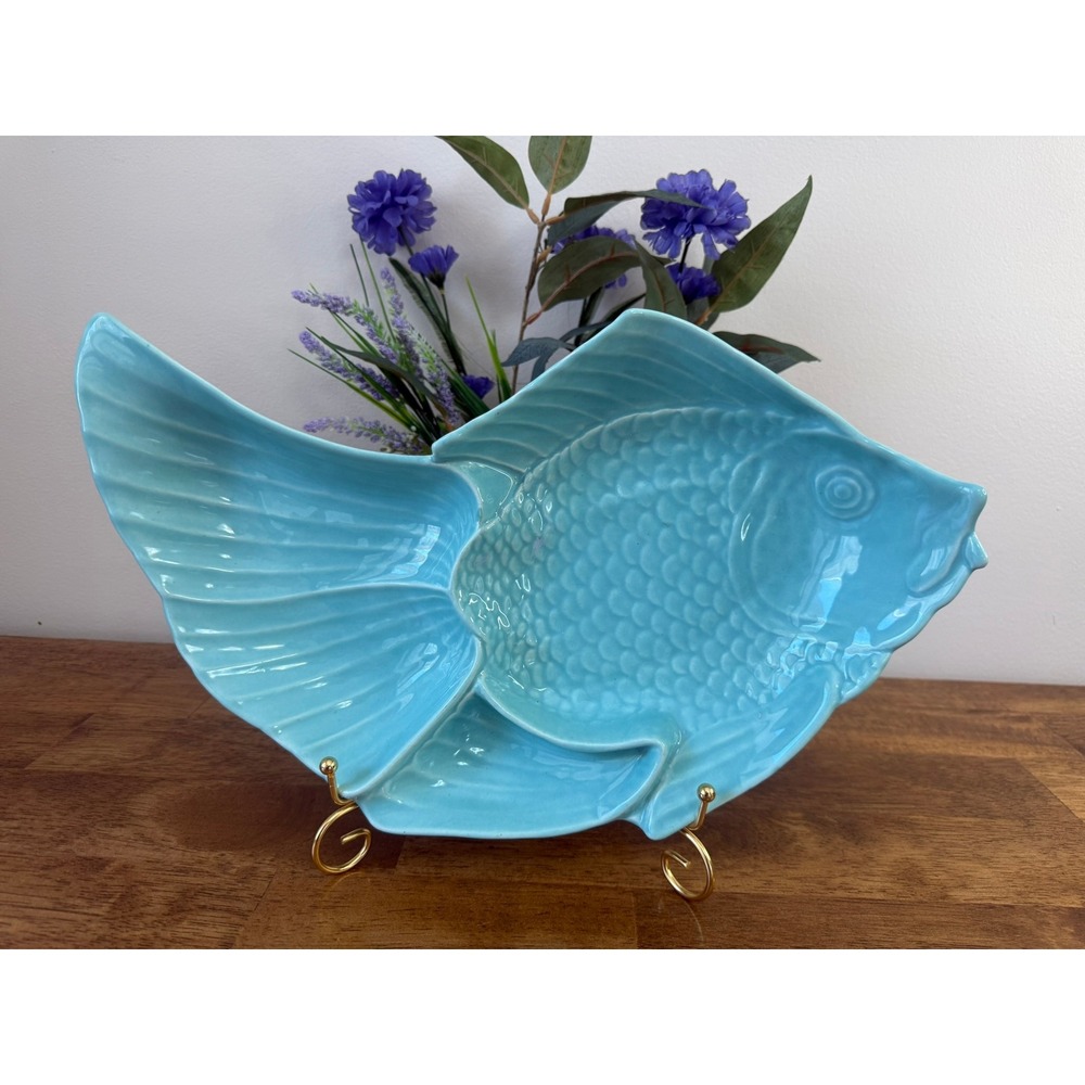 Vintage Ball Jae‎ California Turquoise Fish Platter Mid Century Ceramic Coastal